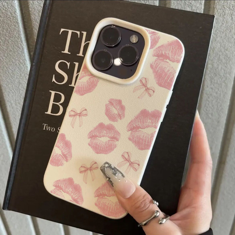 Pink Bow Lip Print Suitable for TPU Pattern Suitable for Iphone16promax Phone Case Iphone16promax/14/16plus/15/13P/12/11 Business Drop-Resistant Protective Cover Good-looking