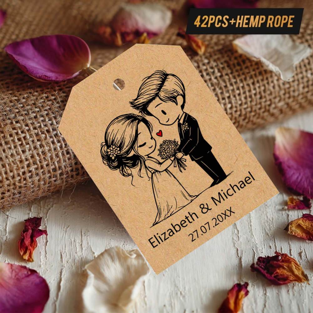TEMU Custom Wedding Theme Paper Tags With , Personalizable Text, Cute Cartoon Couple Wedding Design, Great Wedding Favors, Bridal Shower, Engagement