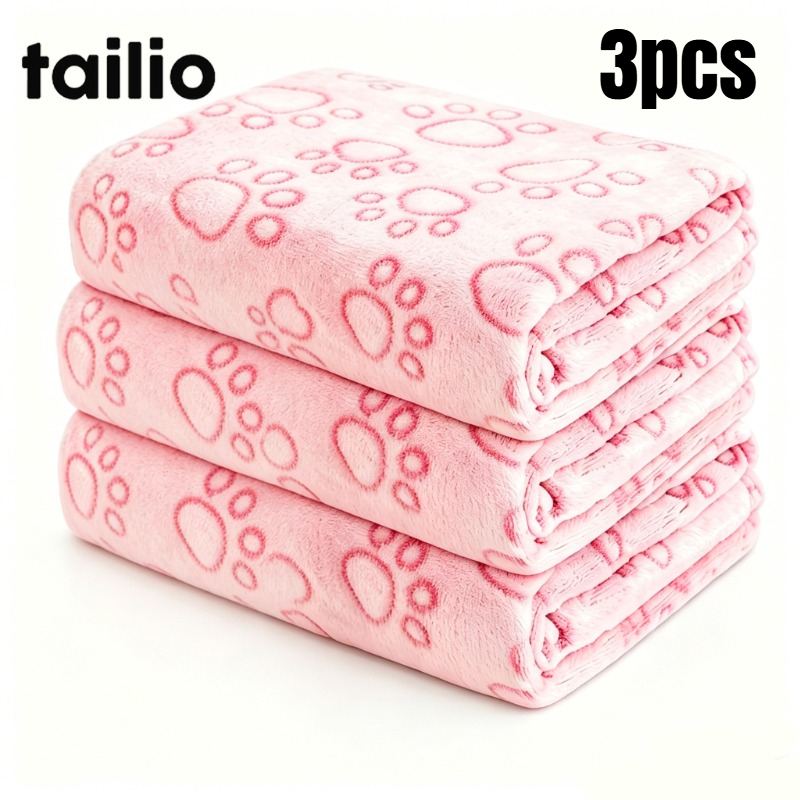 TEMU para perro de 3 piezas con estampado de de patas, ultrasuave y esponjosa - Un tapete de dormir y para cachorros y perros adultos, de fibra de