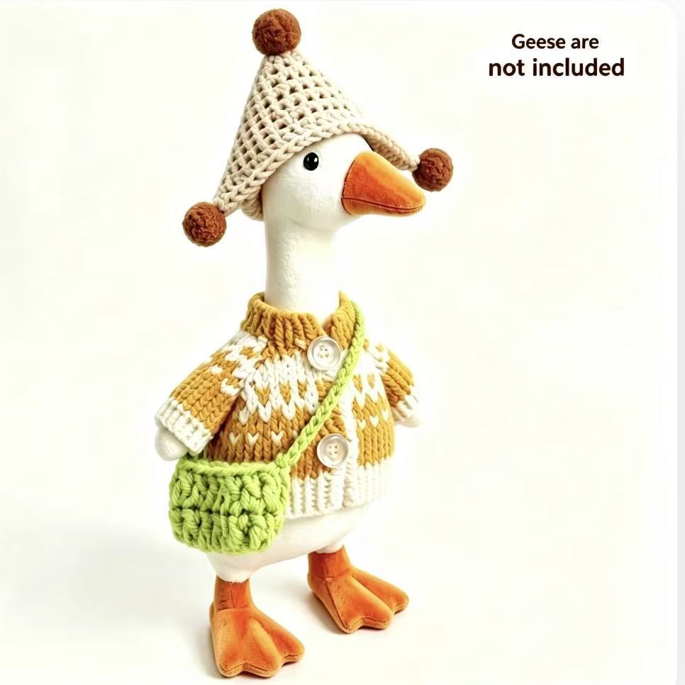 TEMU Ensemble d'Oie de Bureau Style Bohème - Comprend un Bonnet Triangulaire Tricoté à Pompon, une Veste Boutonnée Couleur Œuf de Jaune d'Œuf, et un