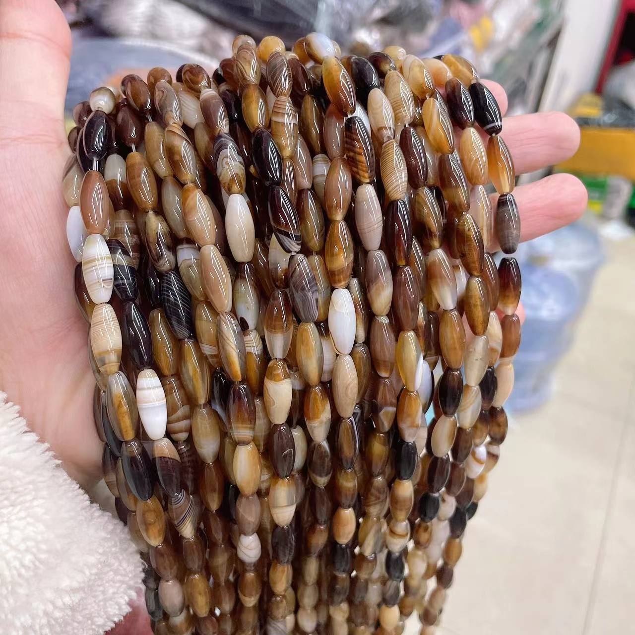 

6x16mm Natural Stone Beads Rice Shape Coffee Agate Loose Spacer Beads For Jewelry Making Diy Necklaces Bracelets 15inch