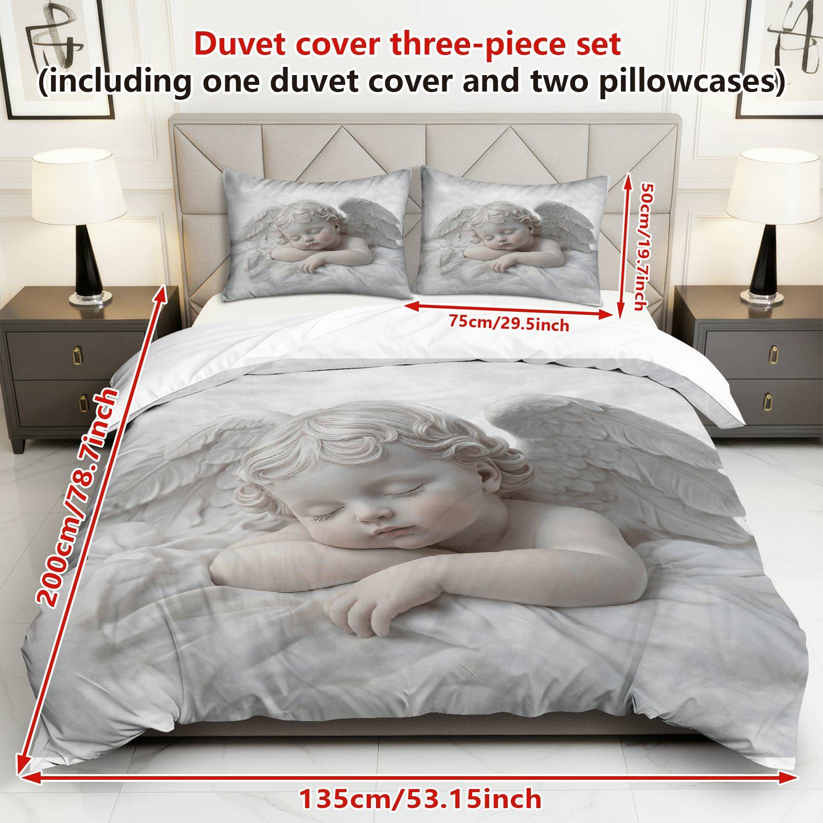 TEMU 3pcs Duvet Cover Set, 1 Duvet 2 Pillowcases( Without Filler), Sculpture Design Theme, Christmas Bedding Set, Elegant Art Decor Suitable For