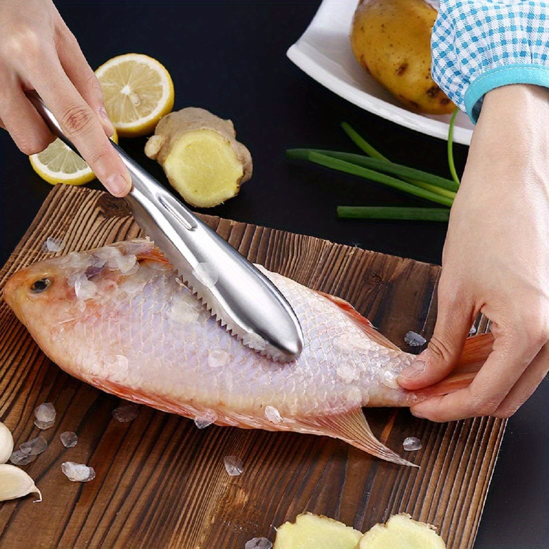 3pcs with serrated edge fish scale scraper, stainless   scale removal brush, multifunctional seafood knife, fish scale remover, fish scale planer, kitchen tool, it can remove fish scales faster and easier Product details 3