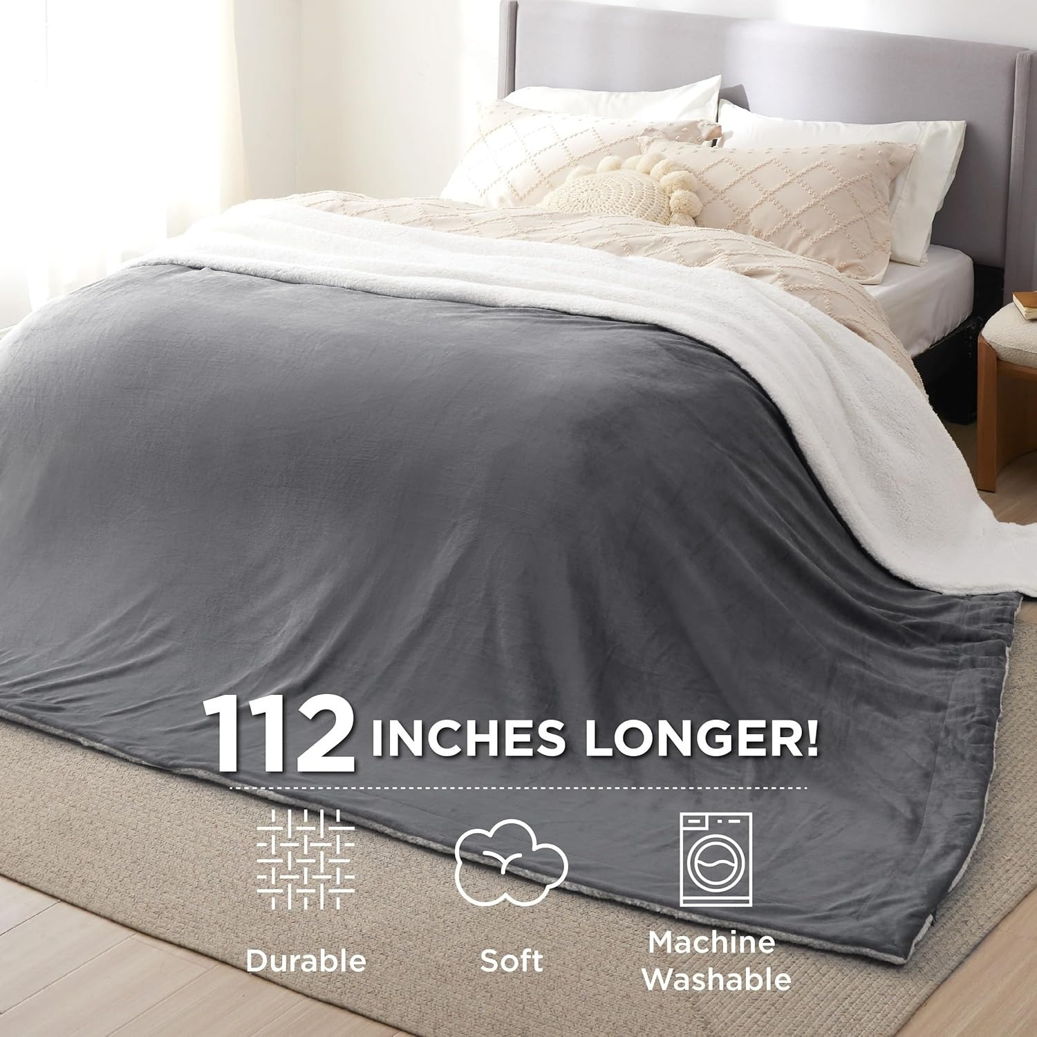 

1pc Bedsure Contemporary Sherpa Fleece Blanket - Oversized, , Warm, Soft Plush, Machine Washable, 100% Polyester, Knitted, 200-250gsm, Comfort