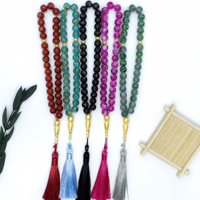 

33pcs Tasbih de Perles de Verre avec Pompons, Perles de Prière Musulmanes Multicolores pour Cadeau de Ramadan Eid, Texture Lisse et , Non Magnétique, Non Chargé - Boîte Cadeau Incluse