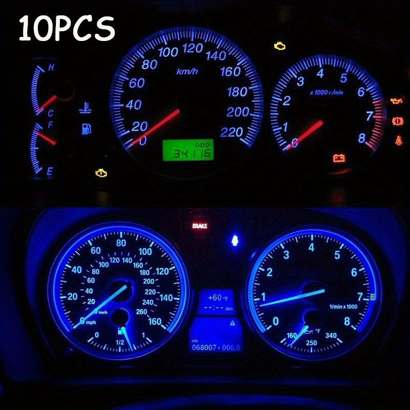 TEMU 10pcs/set Vehicle Light T10 4smd 1210 Led Wedge Dashboard Gauge Cluster Light Bulb Blue Led Light Vehicle Reading Light