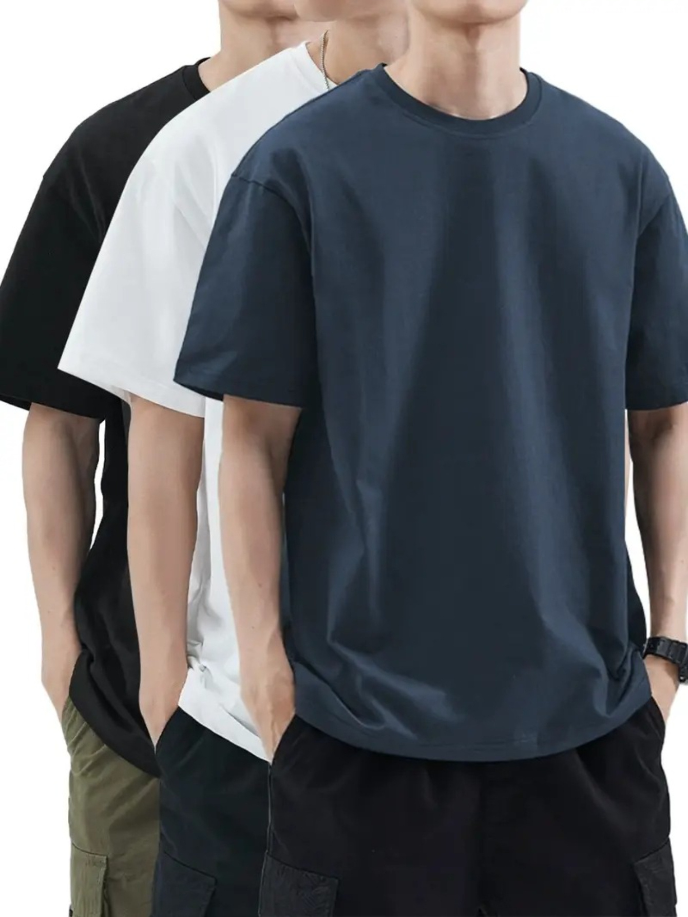 3 camisetas casuales para   |   y transpirables, manga corta, cuello  , estampadas y con cuello acanalado, lavables a máquina, ropa   para el hogar, negro/ /   , diseño  , estilo  