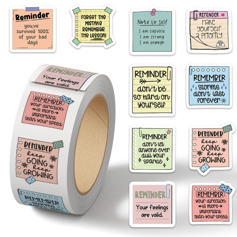 TEMU 1 Roll/480 Sheets Reminder Sticky Notes Roll, Adhesive Tape Stickers With Reminder Text, Suitable For Office Decoration, Office Labels, Envelope