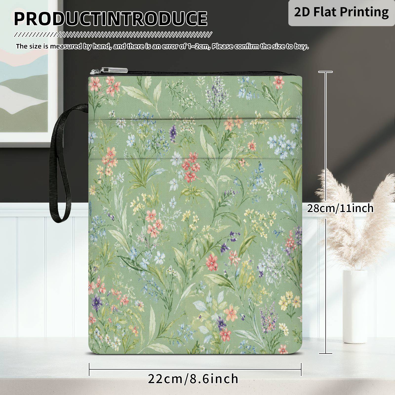 TEMU 1pc Pastel Botanical Book Cover With Zipper Closure & Front Pocket - Floral Book Protector Suitable For Students, Teachers, Office Supplies,