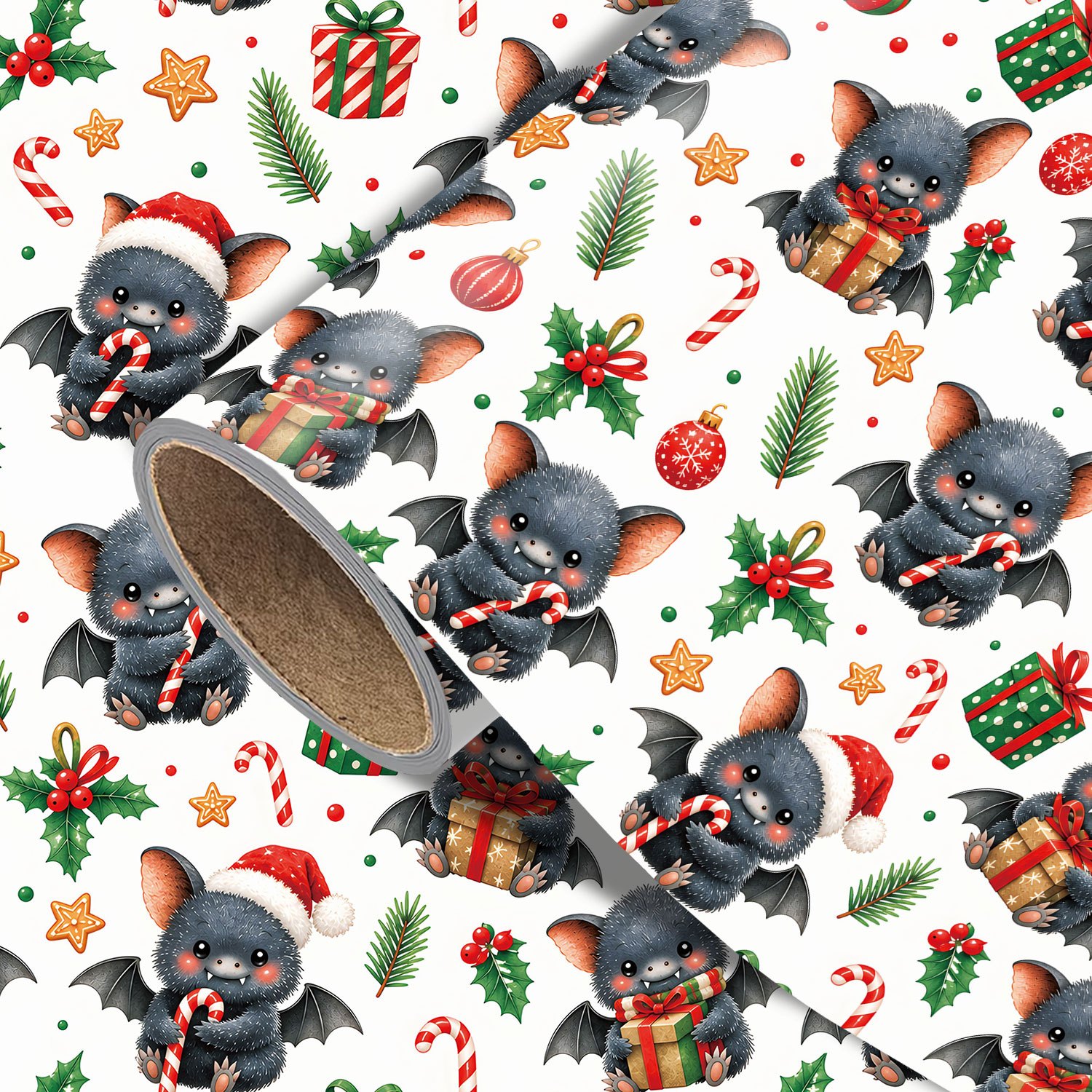 TEMU Rouleau de de Noël Chat - 17.7 X 118 pouces, emballage cadeau de fête unique avec des chats de Noël, des guirlandes de bonbons, un motif de