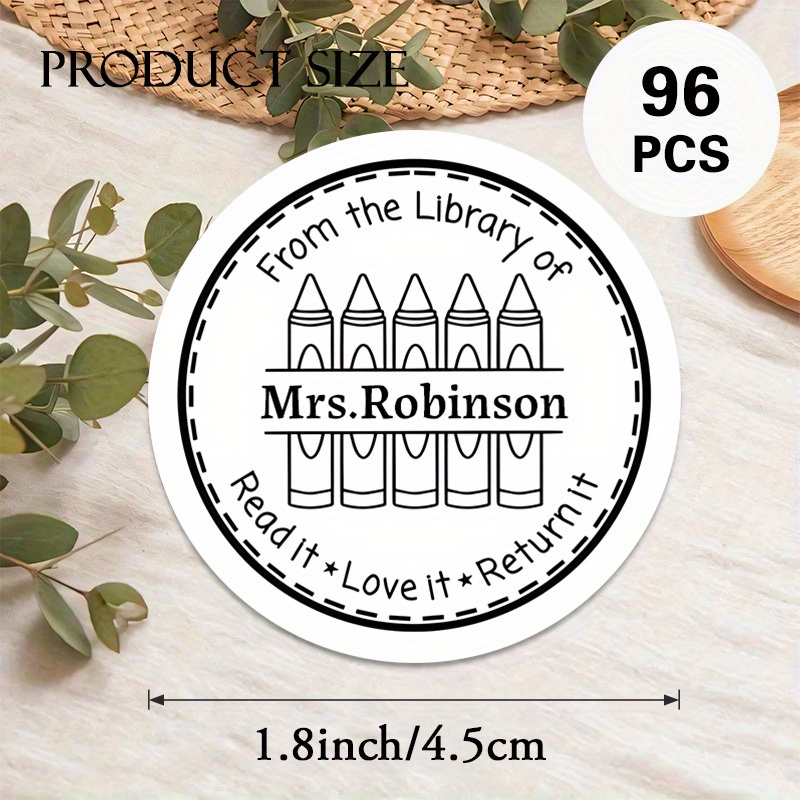 TEMU Custom 48/96pcs "library" Round Stickers, Personalizable With Name, Etc. About Library - Themed, Black - White - . Suitable For Book Labels,