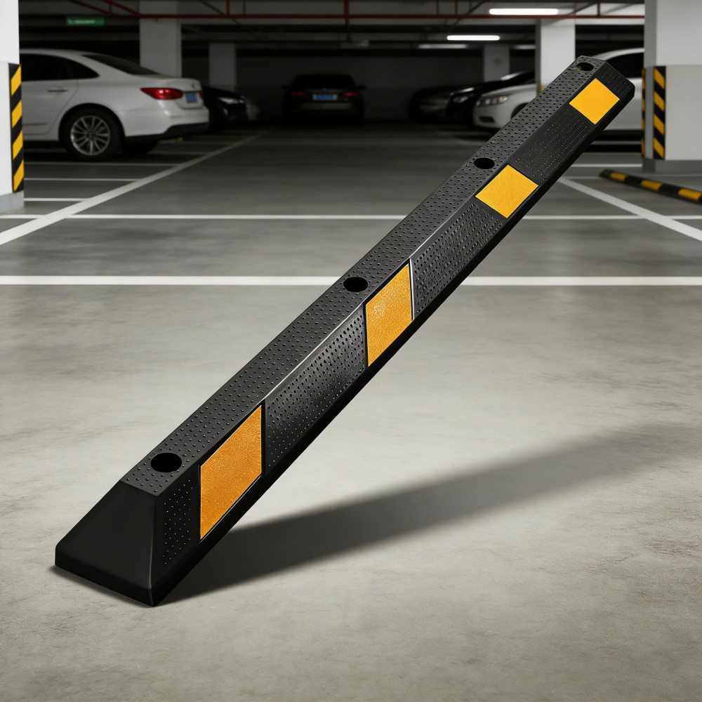 Wheel Stop 183 X 15 X 10cm, Parking Aid Made Of Rubber, With Yellow Reflective Strips & Screw , Parking Barrier For Garage