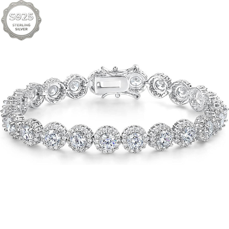 TEMU Bracelet de tennis en argent sterling 925 pour femme, 5A ronde de 5 mm, bracelet éternité délicat et , cadeau pour elle, maman, , , fille, sœur,