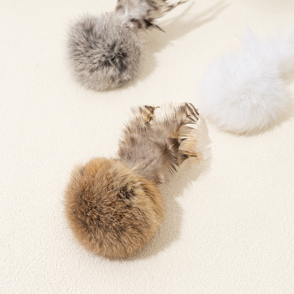 3pcs genuine rabbit fur balls for grooming your pet cat cat toy for self amusement and relax cat feather to entertain your pet companion toy for relaxation and relax   feathers a stress relieving gadget