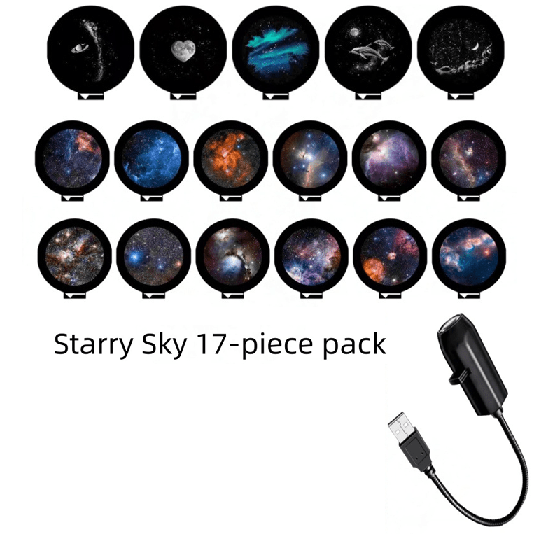 TEMU A Starry Sky Themed Projection Lamp, Usb-powered, Plug-and-play, Available In 1 Lamp + 12/17pcs Sets, For Decoration
