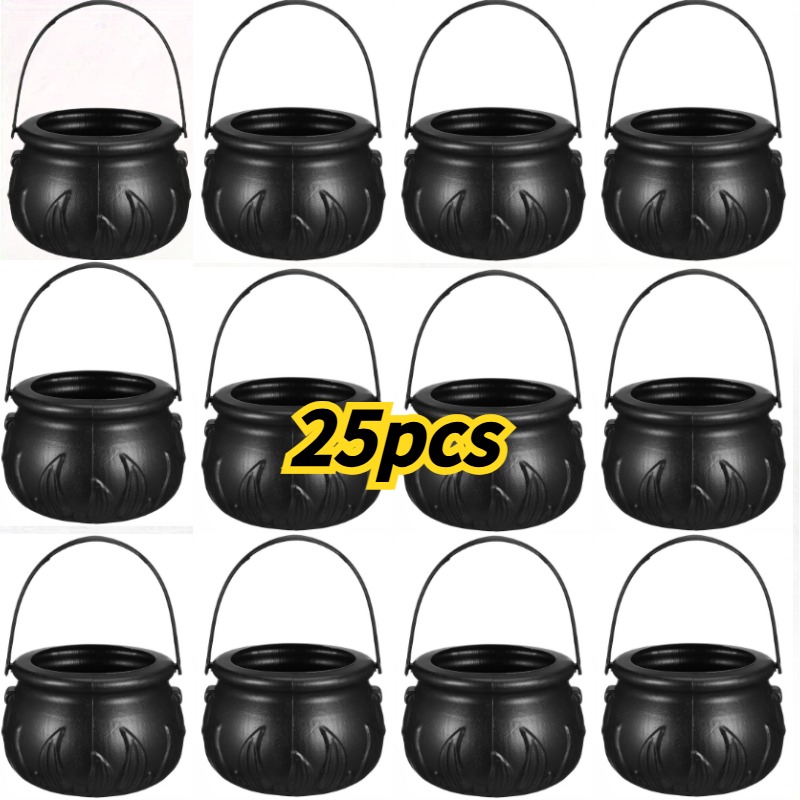 TEMU Regalo para Ella/Él, 25 piezas de ollas de bruja de plástico negro, ollas con forma de de dulces, con base resistente y estable, contenedor de