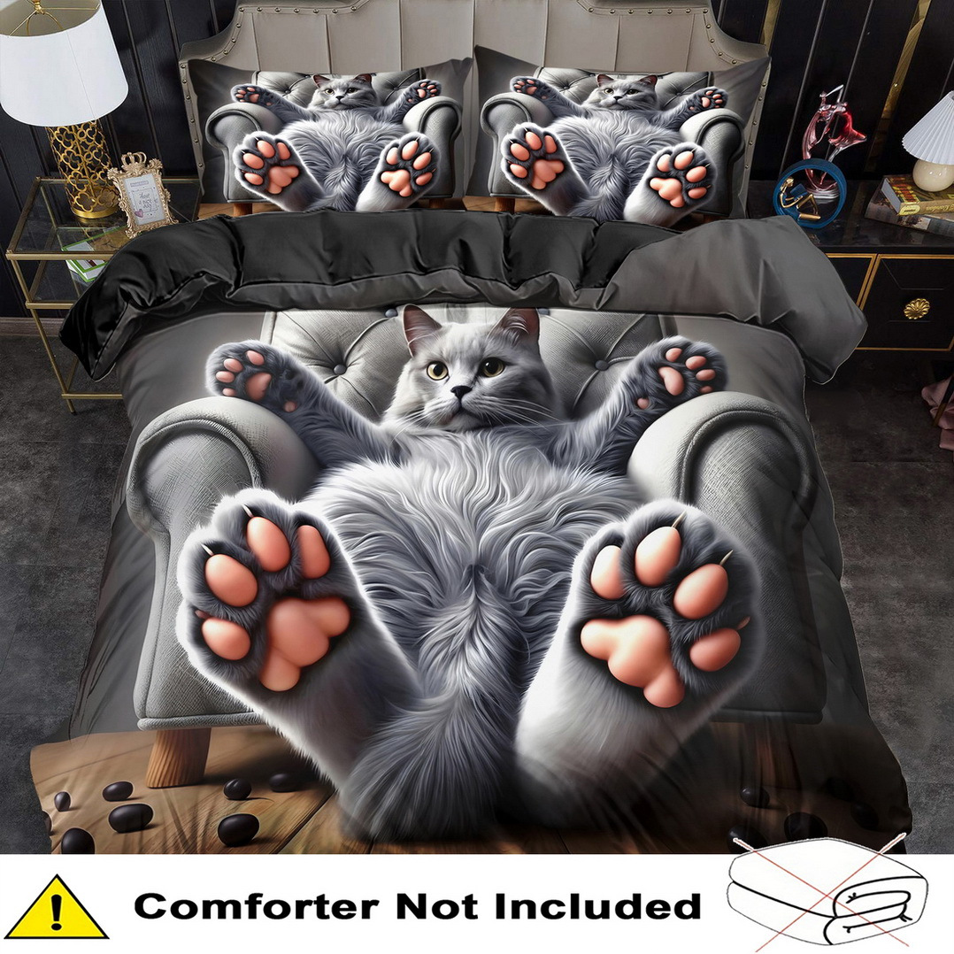 E-shop 2/3-teiliges Bettbezug-Set, Niedliches Katzenmuster-Bettbezug-Set, - und Queen-Size-Bettwäsche-Set, Maschinenwaschbares Polyester,