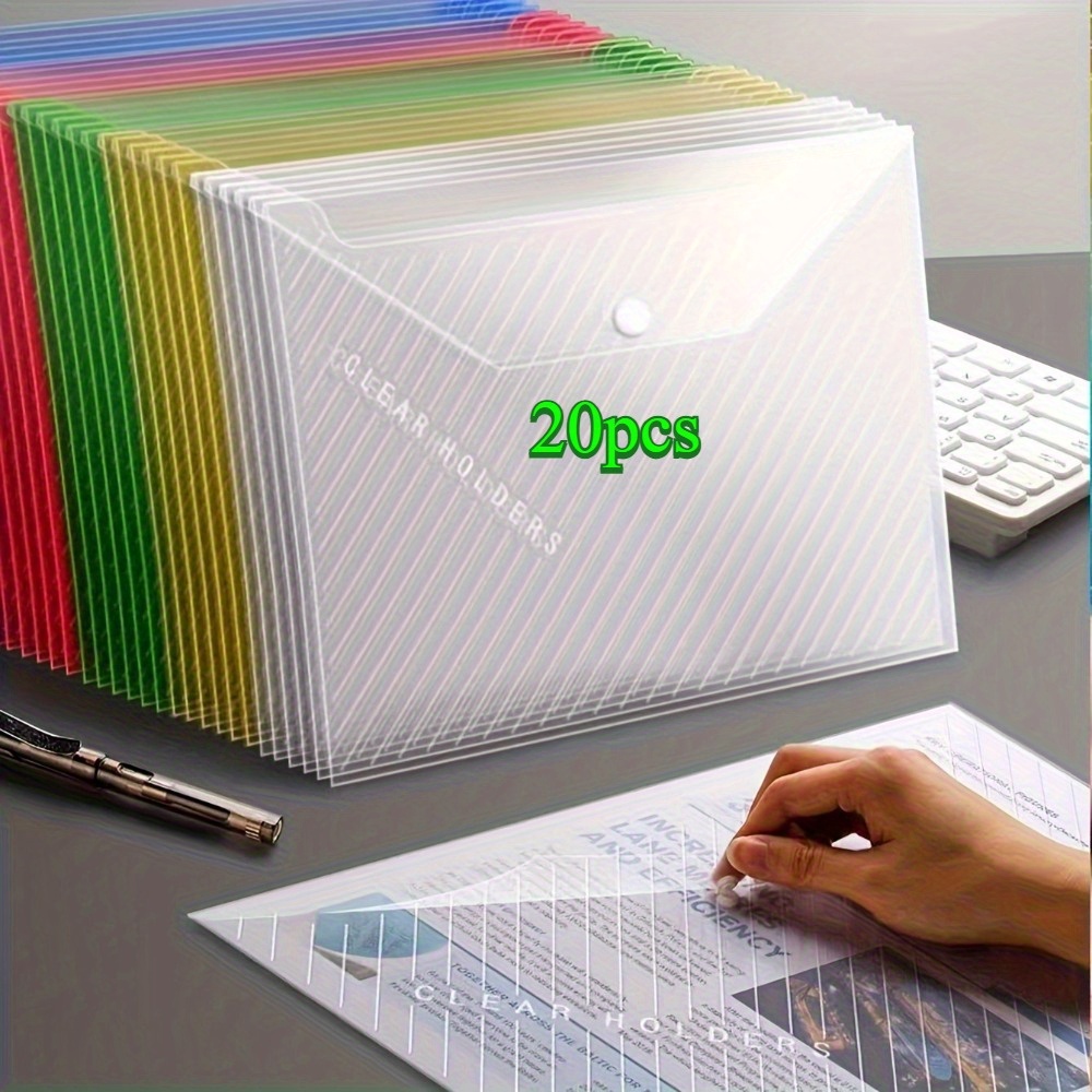 20pcs/50pcs/100pcs With Random Color, A4 Letter Size, Snap Button File Bag, Fit For Office , Student Paper Bag, Back-to-school Supplies
