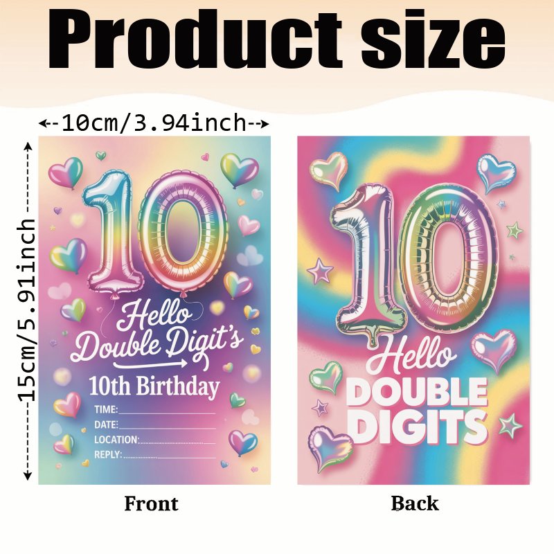 TEMU 20pcs Pack Birthday Party Invitations Suitable For - Artistic Birthday Cards With Name & Age Section, Party Supplies For 10th Birthday,