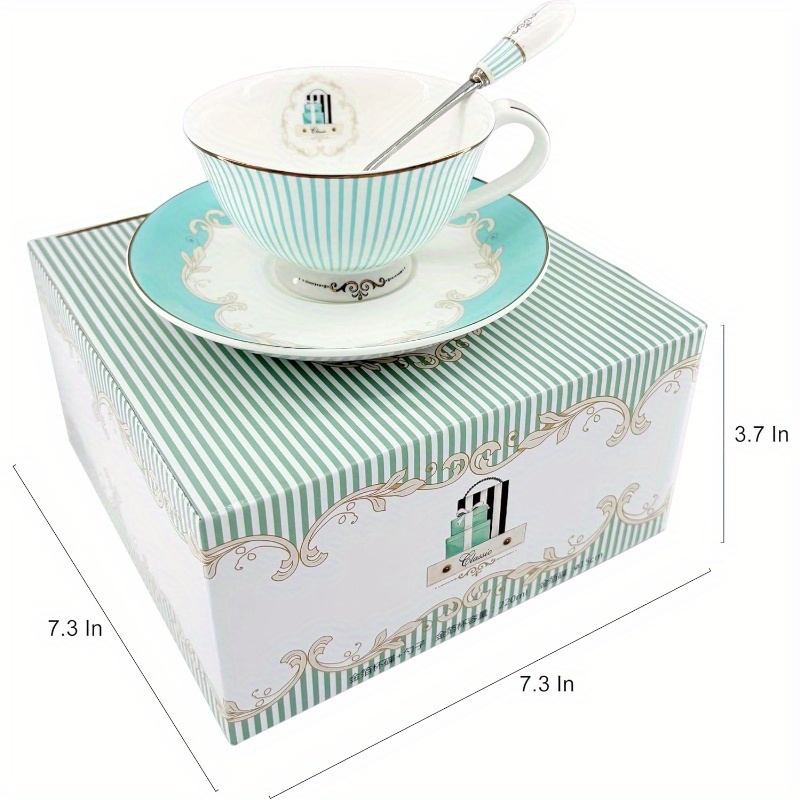 elegant vintage ceramic teacup set with a spoon and saucer, featuring   china and striped design., ideal for weddings & travel, this porcelain tea cups is an   luxury gift, accessory for home ceramic sofa mini tea cup tableware teaware. Product details 6