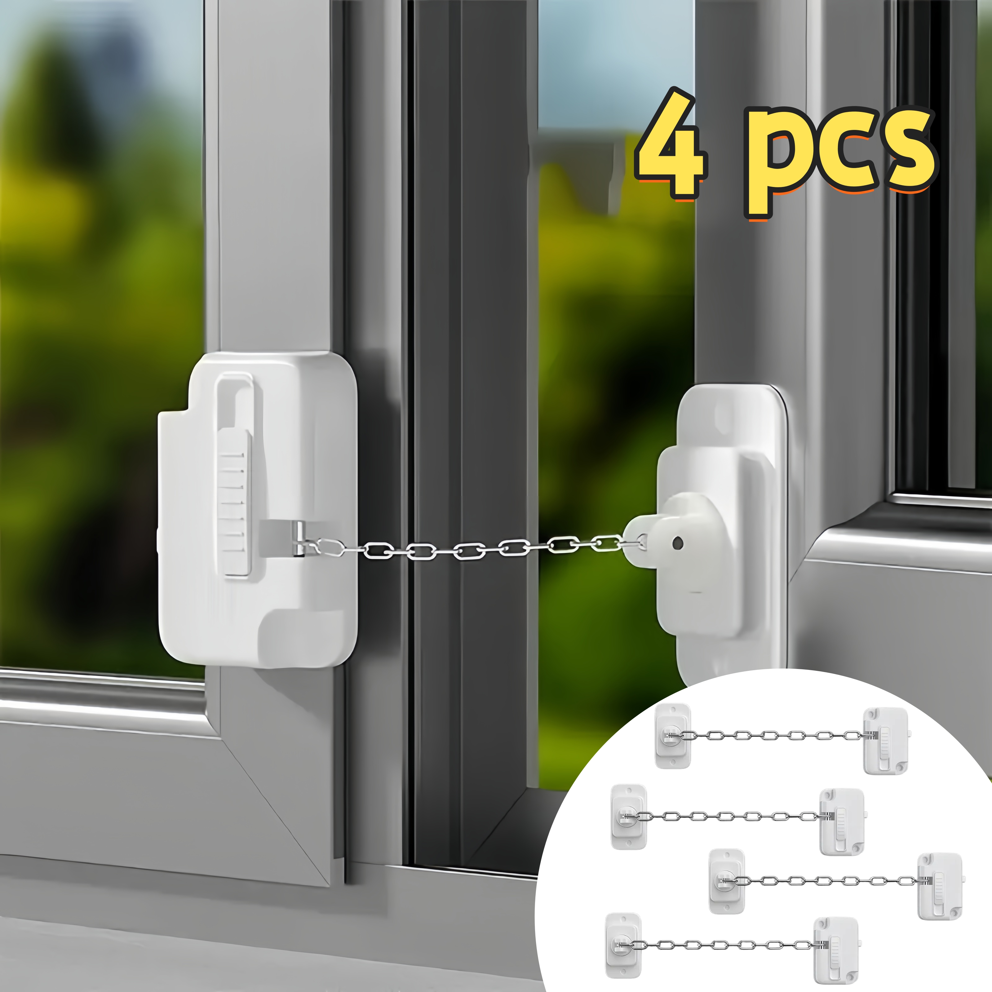 TEMU 2/ 4pcs Adjustable Window Lock, For Drilling, Cat And Dog Proof Door Lock, Refrigerator Chain, Metal And Plastic Structure, Suitable For Doors