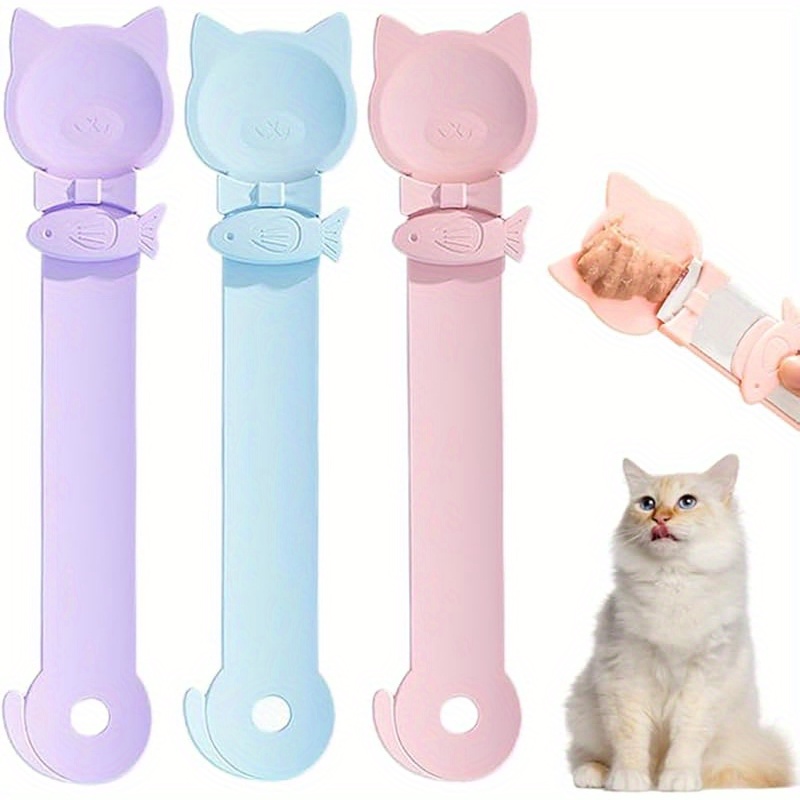 Image of 3pcs Cat Treat Dispenser Spoon With Squeeze - Slow Feed Treat Dispenser, Pp Material Treat Squeeze For Wet Food & Licky Treats, Slow Feeder For Cats, Portable Treat Dispenser Spoon