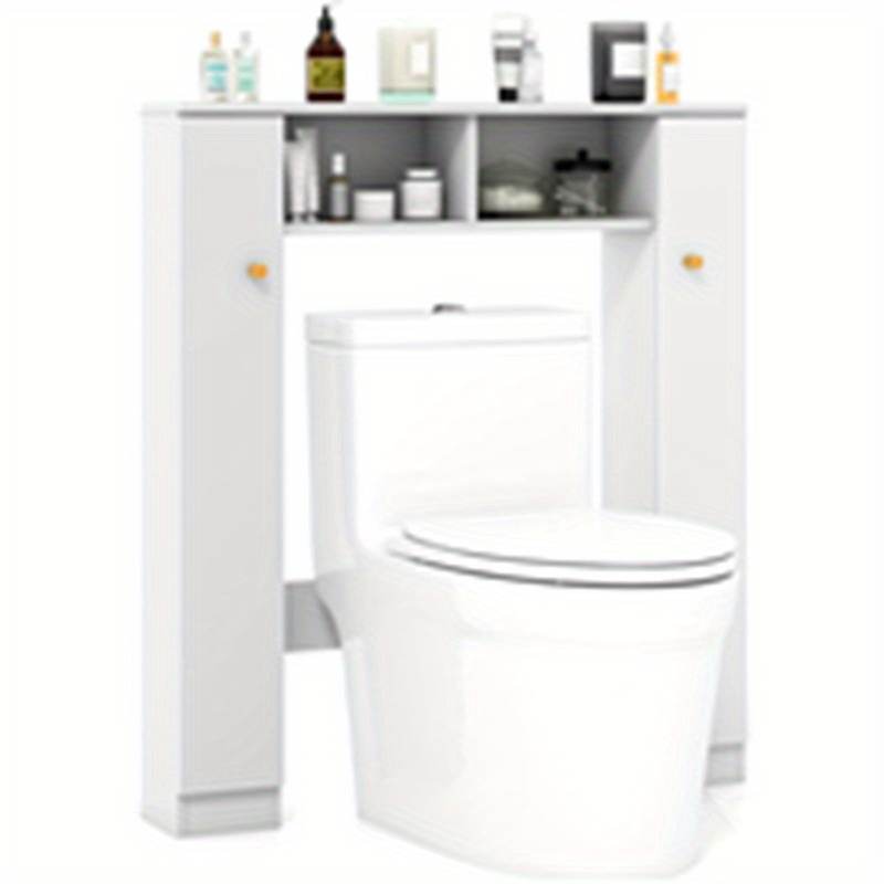 TEMU Armoire de rangement sur le toilette avec étagères et barres croisées ajustables - Organisateur de salle de bain en MDF blanc avec dispositif
