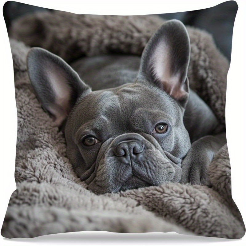 E-shop 1 Stück Französische Bulldogge auf Flauschiger Decke Kissenbezug - 17,7x17,7 Zoll Weicher Plüsch-Kissensack mit Reißverschluss, Einseitig