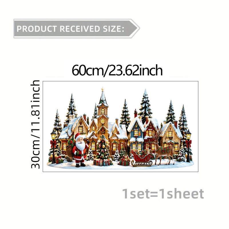 TEMU 1pc 2d Flat Pattern, Christmas Window Stickers Glass Static Cling, Window Decals, Glass Murals, Window Stickers Christmas Town Snow Scene