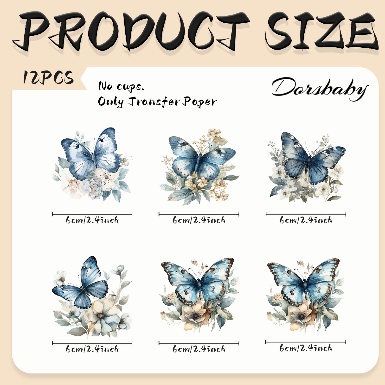 TEMU Uv Dtf Transfer Paper-12pcs Blue With Flowers Watercolor Uv Dtf Cup Wrap Suitable For Mugs, Glass, Tables, Chairs, Computers, High Uv Dtf