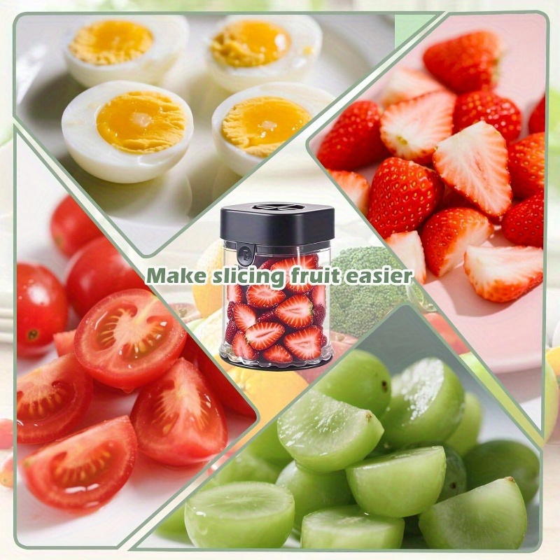 stainless steel fruit   cutter - manual multi-compartment egg & fruit slicer for banana, grape, strawberry - durable kitchen gadget for   meal prep, fruit slicer and chopper details 4