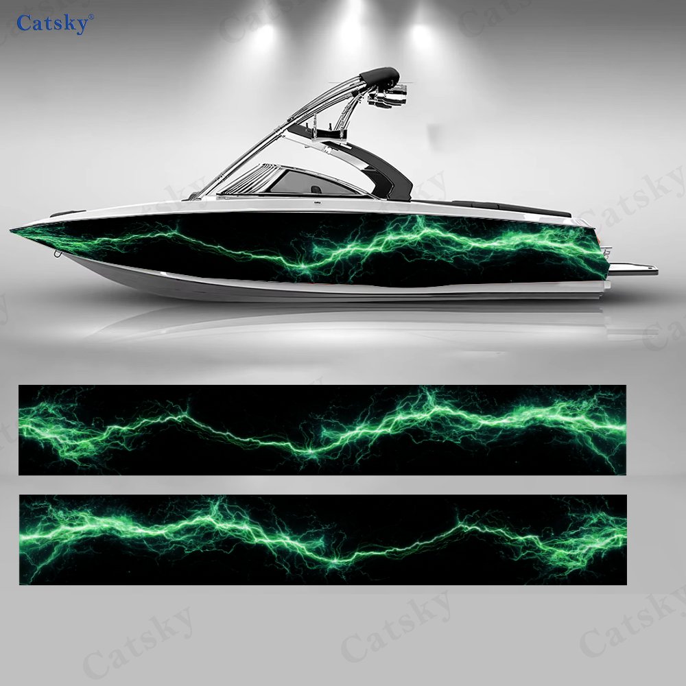 2pcs Self-Adhesive PVC Sticker for Boats, Cloud and Lightning Designs