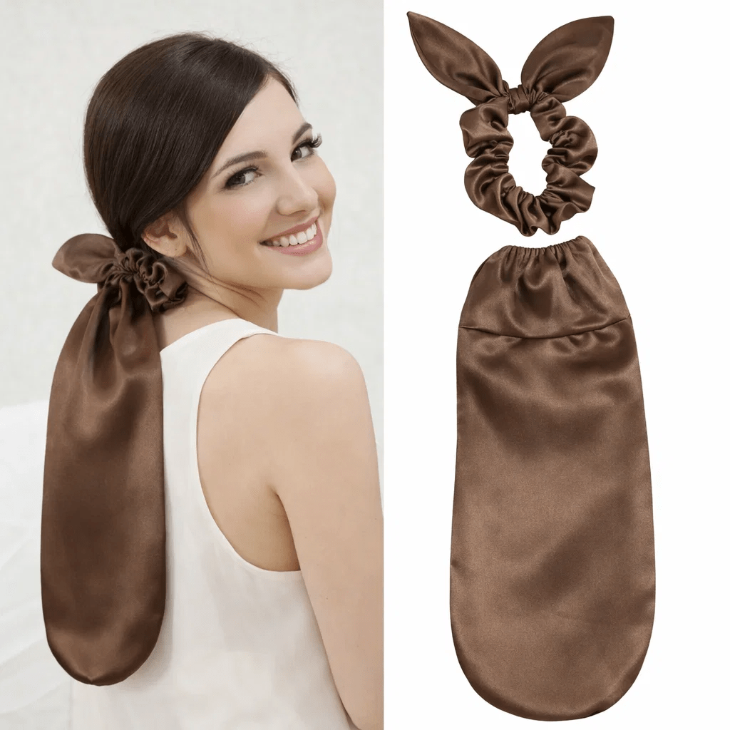 E-shop Kaffee Farbige Satin Schlafhaube - Atmungsaktiver Haarschutz mit Sicherem Schleifverschluss, Weiche Lange Haare Bonnet für den Täglichen