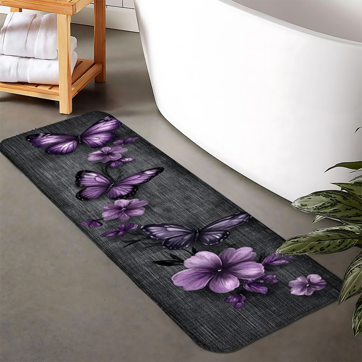 TEMU - 1pc Of European-style Purple Floral Pattern, Suitable For Scenes, Home Decoration, Daily Or Festive Atmosphere Decor, Bathroom Non-slip Mat,
