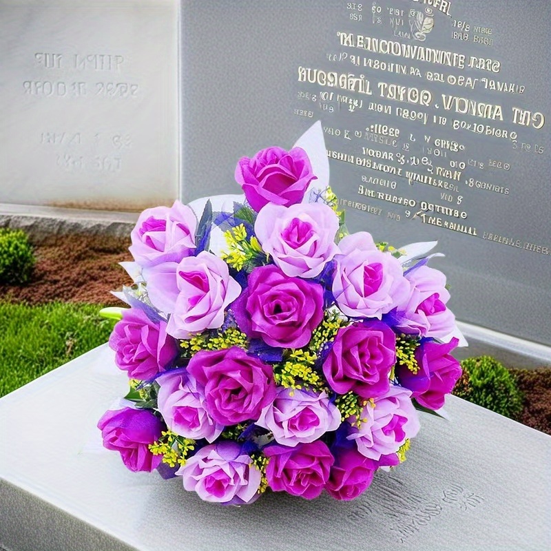 

18-rose Artificial Bouquet For Graveyard, , Condolences, Cemetery Decorations - Plastic Tombstone Flowers, No Power Needed, Suitable For Christmas, Halloween, Easter, Valentine's Day, Anniversary