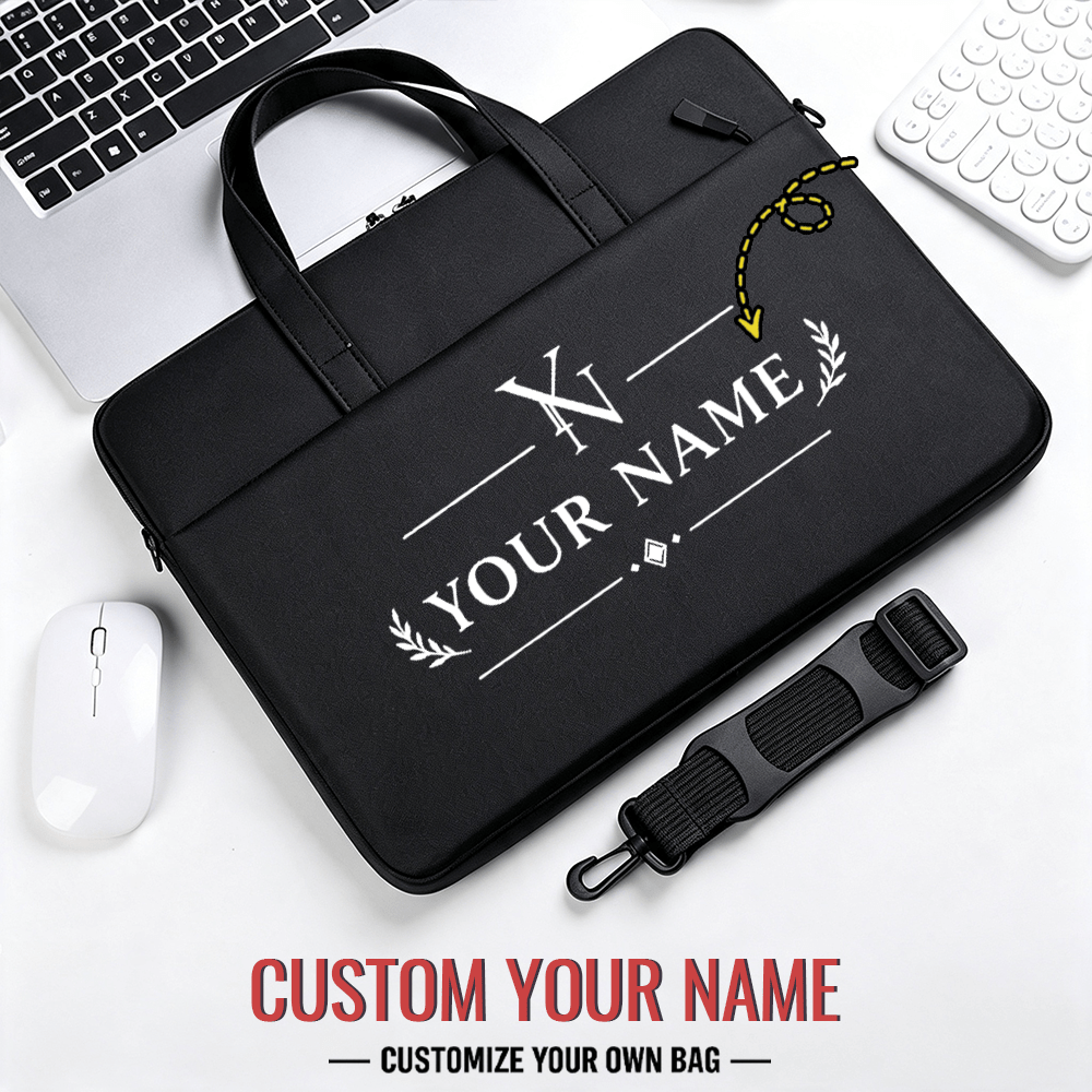 TEMU Back To , 14-inch Customizable Name Briefcase, Laptop Bag, Handheld, Single Shoulder Computer Bag, Double Zipper Design, , With Hand Strap And