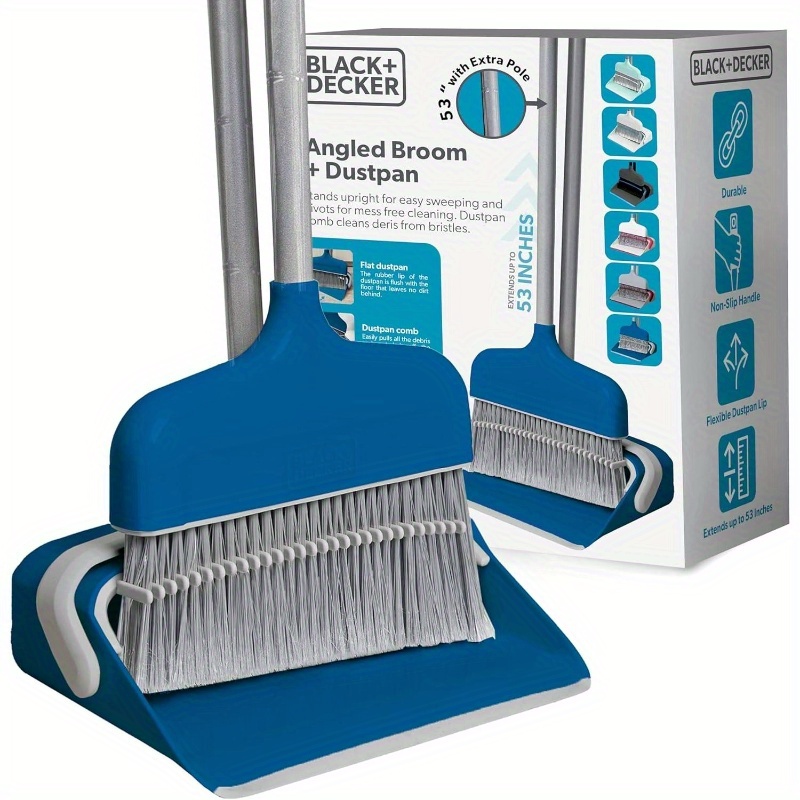 butler   broom and dustpan set - heavy-duty cleaning system with ergonomic handle, lightweight & space-saving design,   assembly - for hardwood, tile, vinyl floors - ideal for kitchen, living room, bathroom, hallway - ideal for home & commercial use - modern   cleaning combo with sturdy stand, dustpan with ergonomic handle, and   broom head for   Product details 0