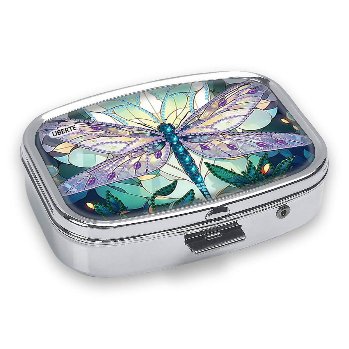 

1pc Uberte Pink Fluorescent Dragonfly Medicine Box - 2-compartment Portable Metal Case, Food-safe, Ideal For Pills, Vitamins & Accessories, Fits Wallet Or Purse, Unique Gift, Pill Box For Purse