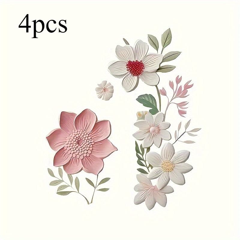 E-shop 4er-Set Selbstklebende Blumen Wandtattoo - Einfach Abziehen und Aufkleben Blumen Tapeten Papier Wandbild für Wohnkultur - Vielseitiger Wandkunst