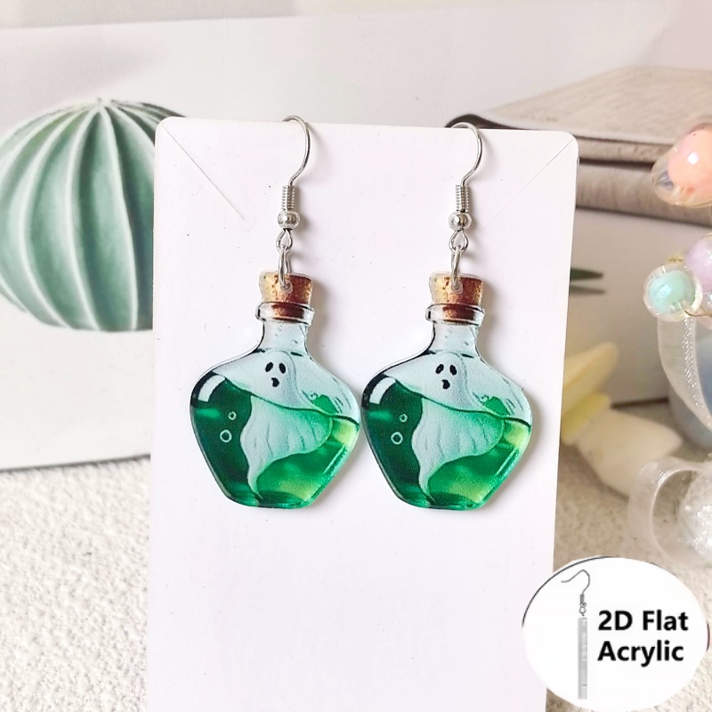 TEMU Boucles d'oreilles Potion d'Esprit d'Halloween - Boucles d'oreilles Bouteille Liquide Verte Mignonne, Convient aux Cadeaux de Bijoux Gothiques