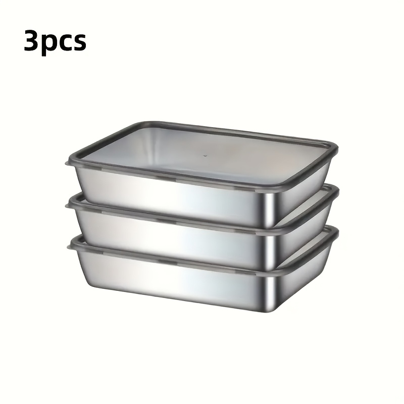 TEMU 3pcs Large Rectangular 304 Stainless Steel Baking Trays With Lids - Heavy-duty Sheets Suitable For Roasting, Broiling, Grilling - Ideal For Home