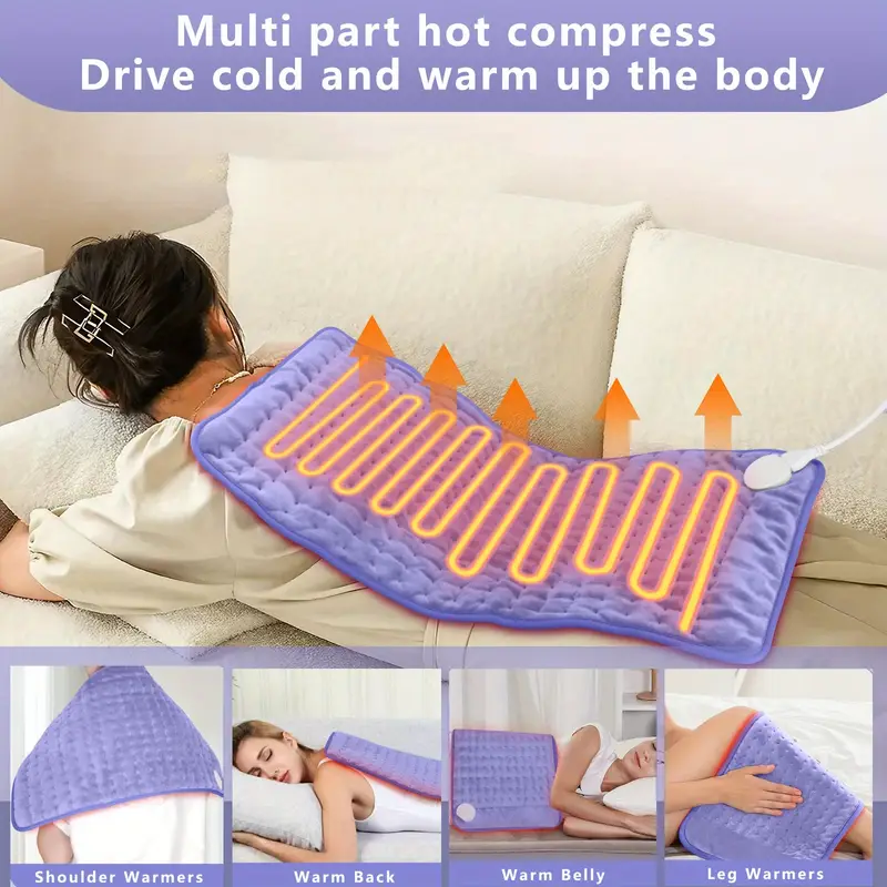 large size electric heating pad 24x12 portable shoulder back leg abdominal heating light beige friendly fabric quick heating to 140 f temperature control double sided heating 2 hour timer closed machine washable and dryable Product details 0