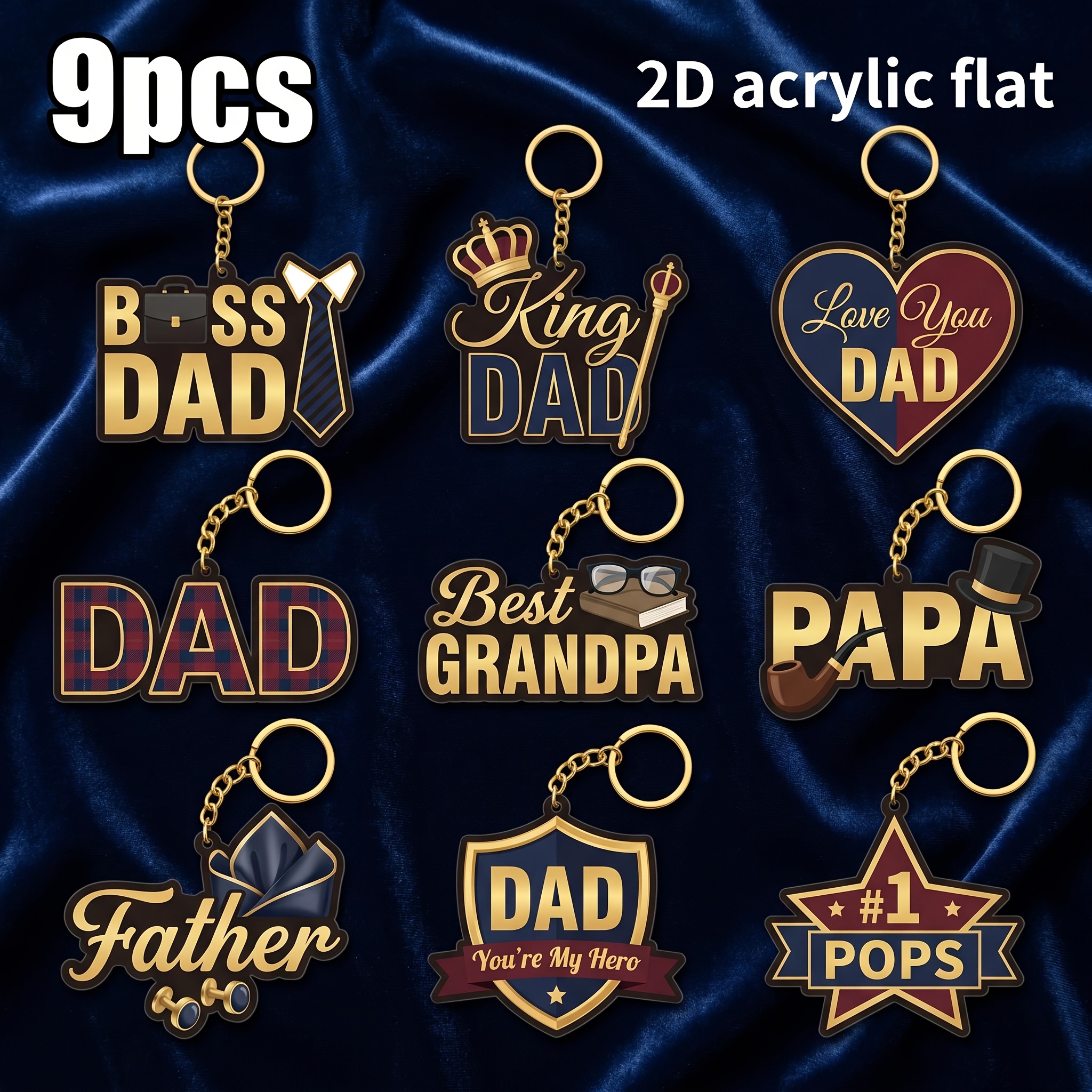 TEMU 2d Flat, 2d Plane-[2d Plane] 9pcs Set Of Delicate 2d Plane Acrylic Keychains, A Gift For Father's Day And Birthdays, For Dad, Grandpa, Papa, # 1