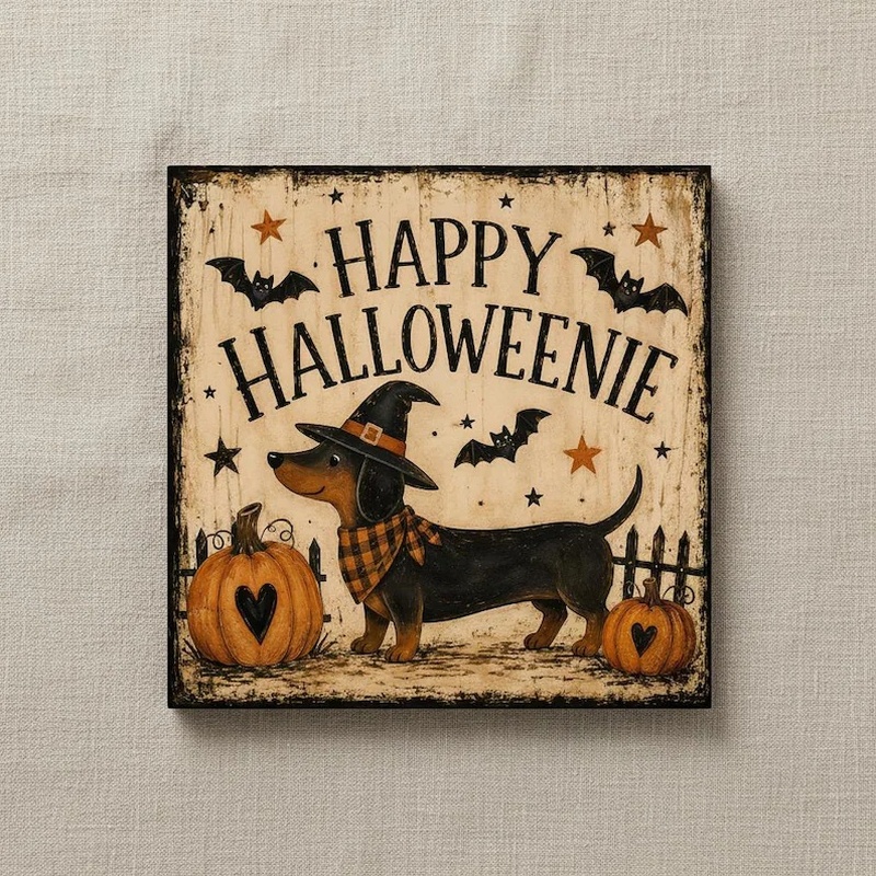 TEMU Panneau 2D Plat Chien d'Halloween, Cadeau Chien Sausage, Couronne d'Halloween Hot Dog, Décoration d'Automne , Décoration de Chambre, Décoration