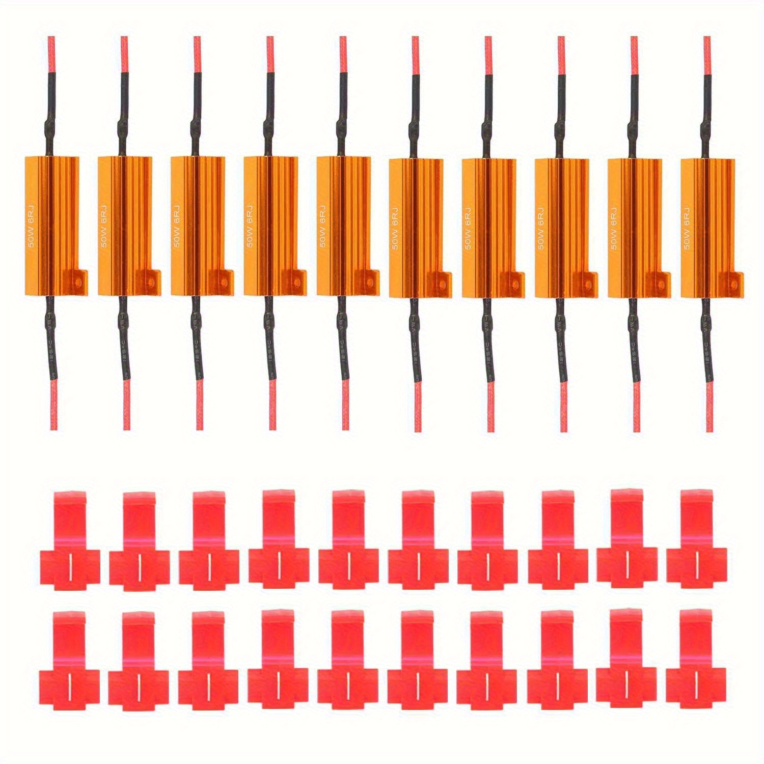 10 Pack 50w 6ohm Load Resistor Kit Fix Fast Flash Blink Error Code Flickering Resistor For Led Lights Bulb (golden), Without Battery