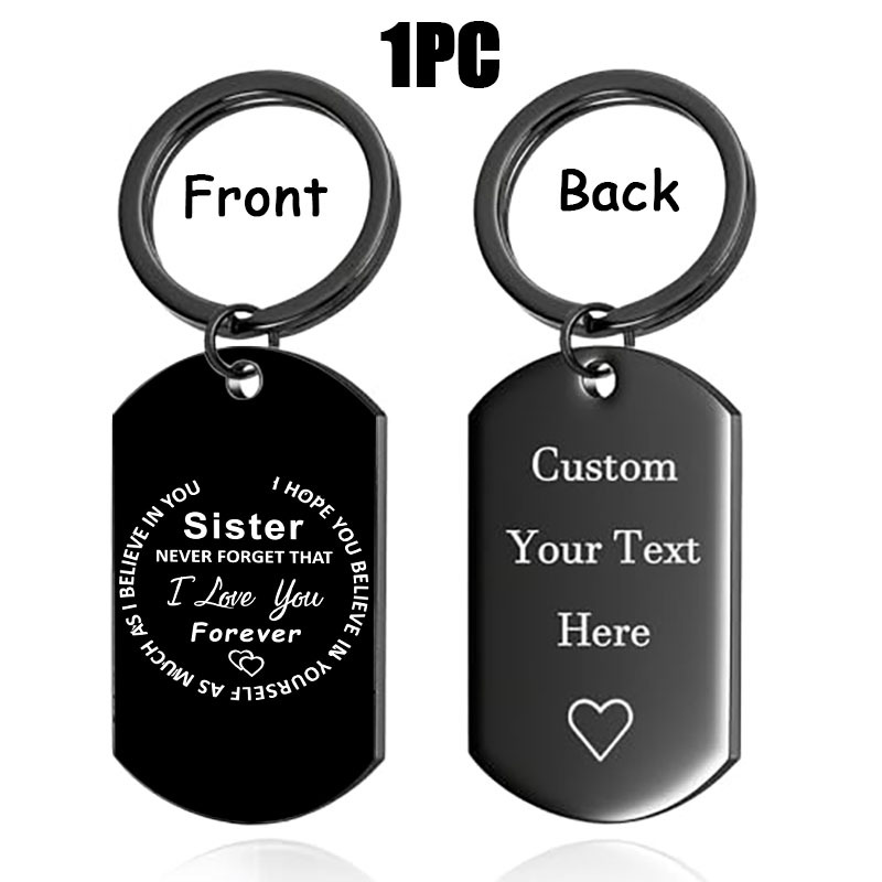 TEMU Personalized Custom Engraved Keychain Black Stainless Tag Keyring With Inspirational Text For Sister Men Women Birthday Graduation Gift Jewelry
