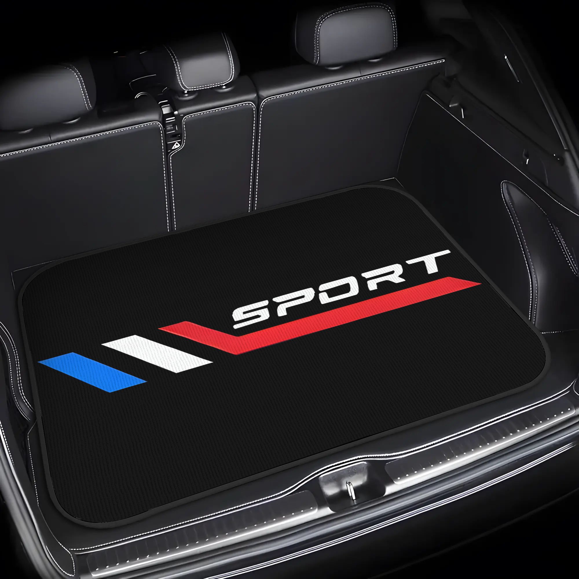 TEMU 1 tapis de coffre de voiture à rayures SPORT, design vibrant, revêtement de coffre durable pour véhicule, cadeau parfait pour une pendaison de