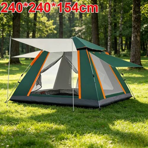 240 240 large automatic instant camping tent 4 6 man double layer uv sun shade durable oxford fabric beige tent for camping hiking beach outdoor travel