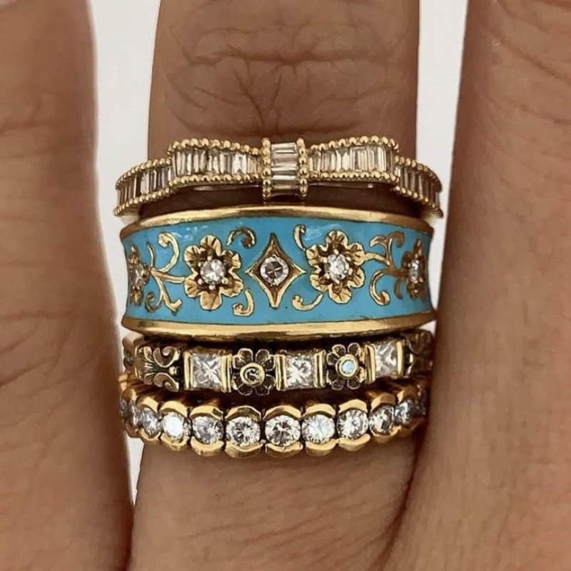 4pcs Retro Copper Material Hand Carved Texture Ring Set