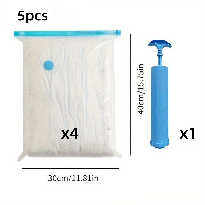 TEMU Vacuum Storage Bags 5-pack Manual Pump Durable Material Space Design Ideal For Clothing Storage Travel Organizing Furniture Suitable For Home Or